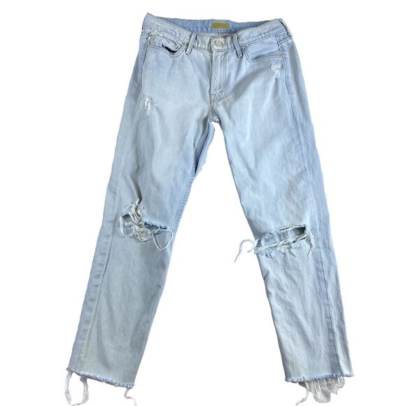 MOTHER Jeans Women Sz 26 Light Wash Distressed The Dropout Fray Get Blondie - Picture 2 of 16